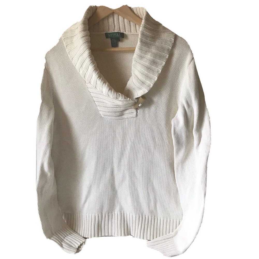 Lauren Ralph Lauren cream‎ nautical pullover sweater oversize toggle collar sz L